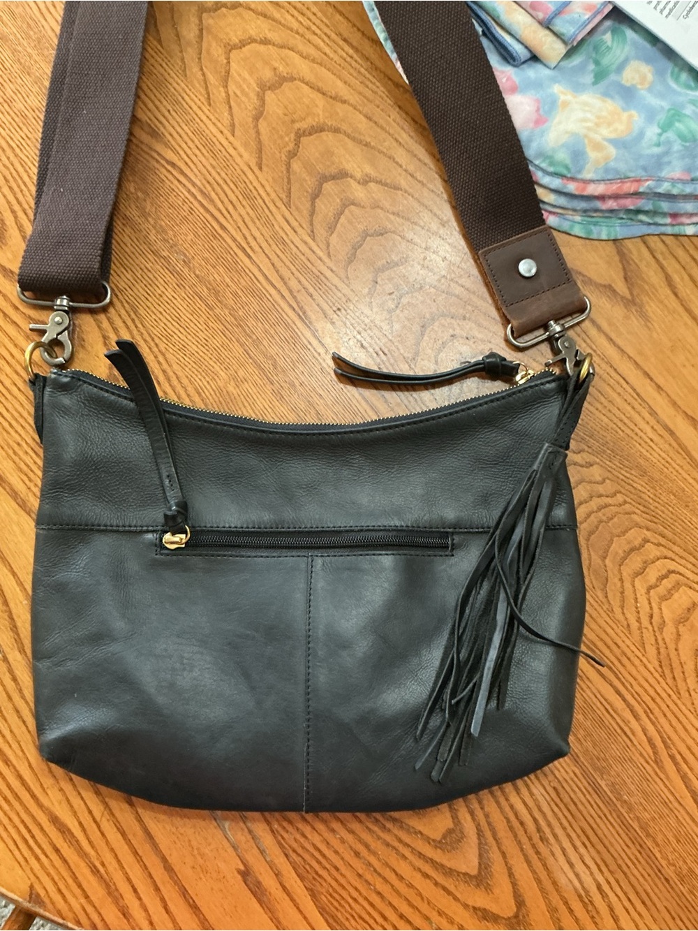 margot Black Leather Crossbody with Tassel Fringe